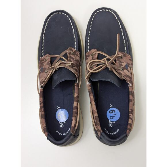NWOT Sperry Cup II Boat Shoes Big Kid's Size 6.5 Navy and Brown Camo - Picture 3 of 13